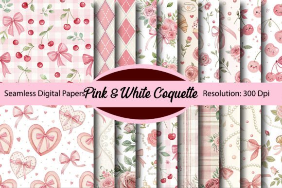 Download Pink &amp; White Coquette Digital Paper - Digital paper Collection