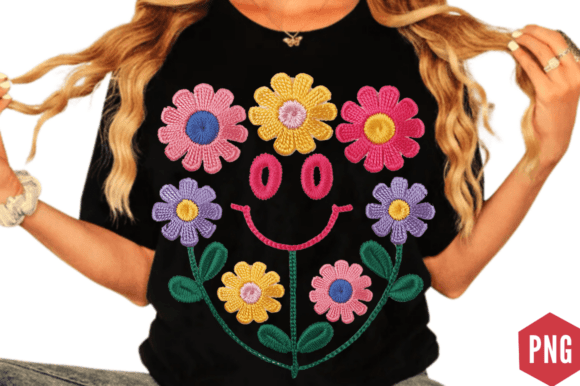 Download Faux Yarn Retro Smiley Face Floral PNG D - Retro Collection