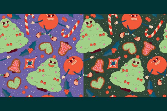 Download 2 Retro Christmas Seamless Pattern - Retro Collection