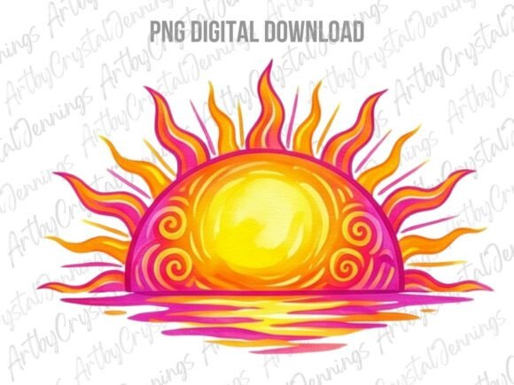 Download Retro Boho Watercolor Summer Sun PNG - Retro Collection