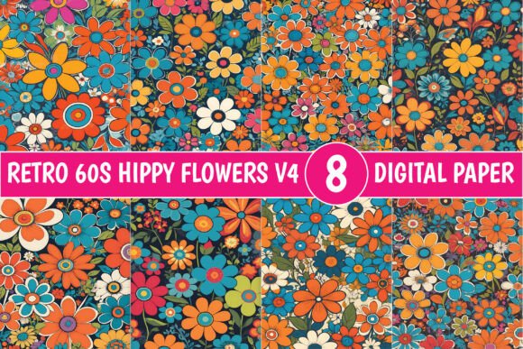 Download Retro 60s Hippy Flowers Patterns V4 - Retro Collection