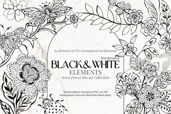 Download Black &amp; White Retro Line Art Elements - Retro Collection