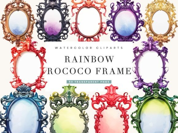 Download Watercolor Rainbow Rococo Frames Clipart - Premium Resources