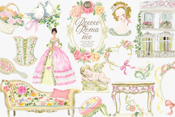 Download Watercolor Rococo Coquette Clipart Set - Premium Resources